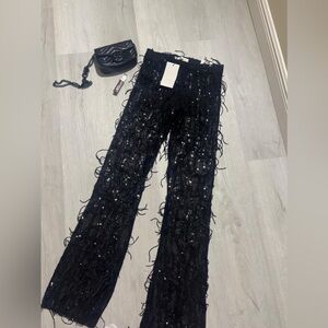 Elegant Black Sequin Women's Flare Pants